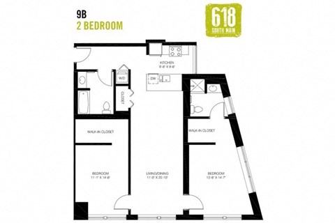Two Bedroom 2 Bath 1241 sq. ft.